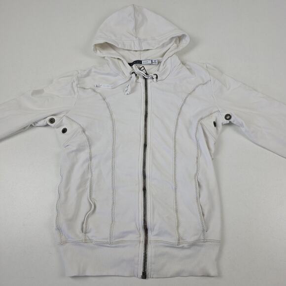 Max Mara Sportmax Code Hoodie Womens Medium White Full Zip Graphic Back Eyelet - Picture 2 of 14